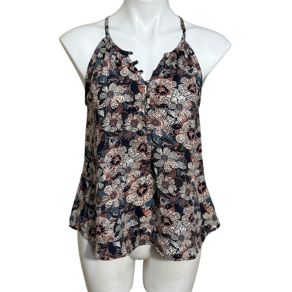Evereve floral tank top keyhole vneck size large EW8006 - Picture 1 of 5